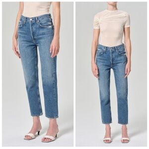 Agolde Riley High Rise Straight Crop Blue Jeans Slim Straight Size 29